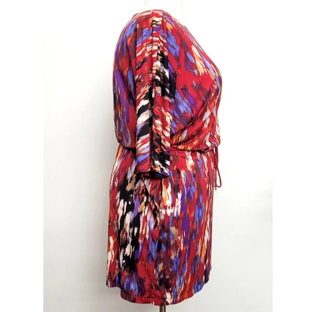 Emma & Michele Multi Color Abstract Drawstring Waist Mini Dress XL